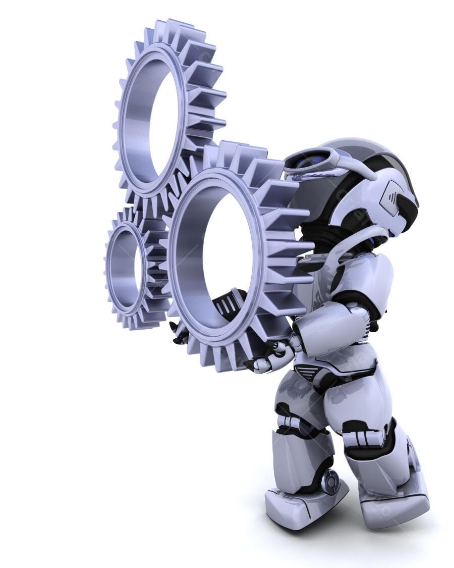 Robô segurando engrenagens metálicas