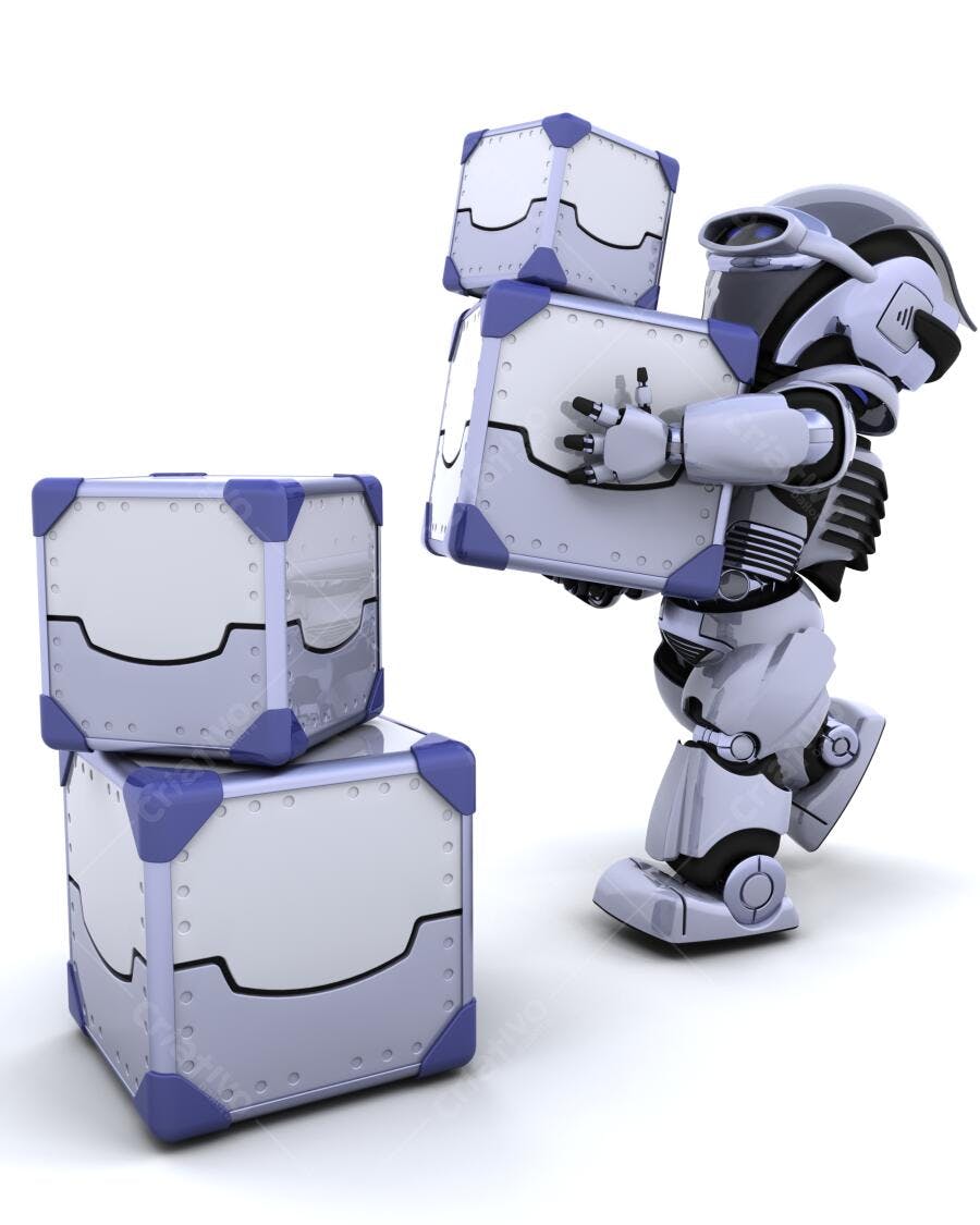 Robô transportando caixas metálicas