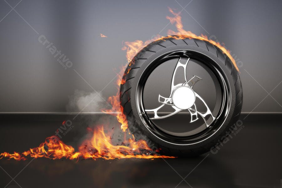 Pneu de moto em chamas solo escuro