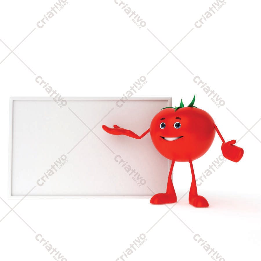 Tomate personagem apresentando quadro branco