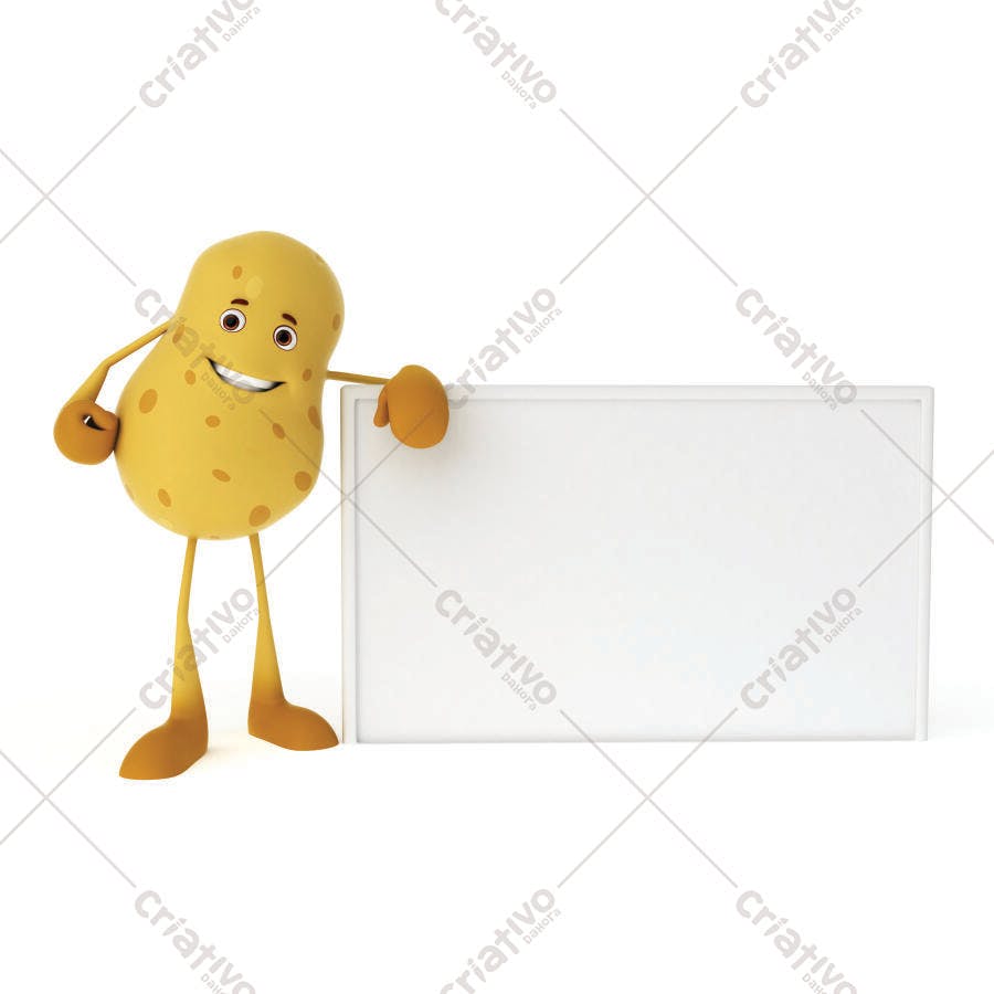 Batata personagem com cartaz branco