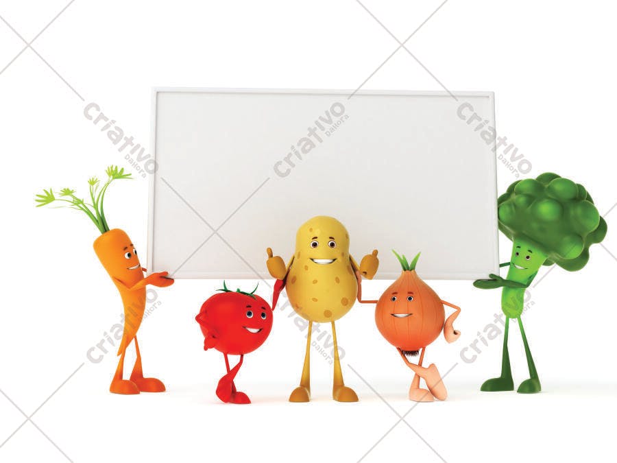Legumes segurando quadro branco