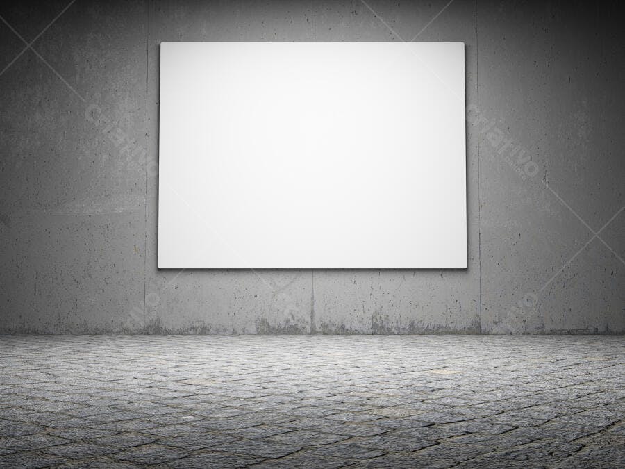 Painel em branco em parede de concreto