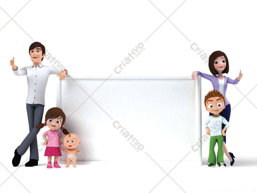 Família feliz com placa em branco