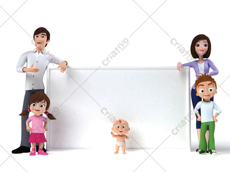 Família feliz com placa em branco
