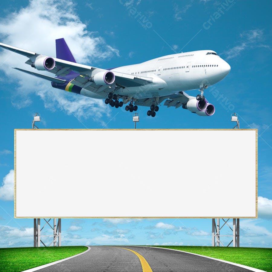 Avião sobrevoando outdoor em estrada