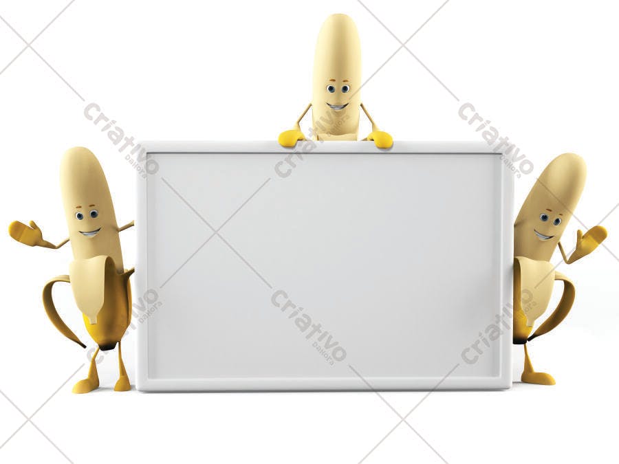 Bananas animadas segurando placa branca