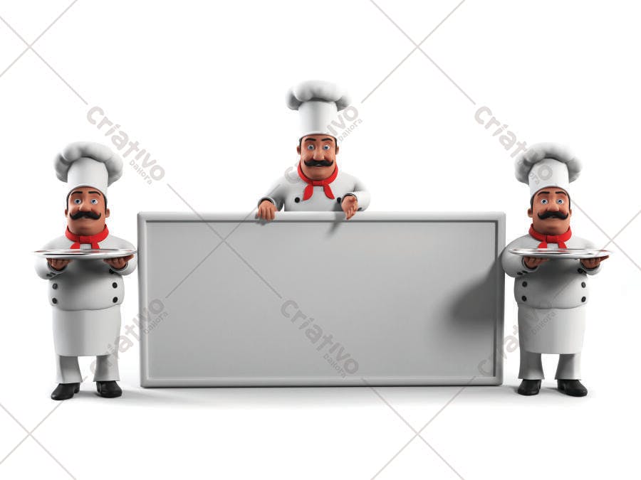Três chefs com placa em branco