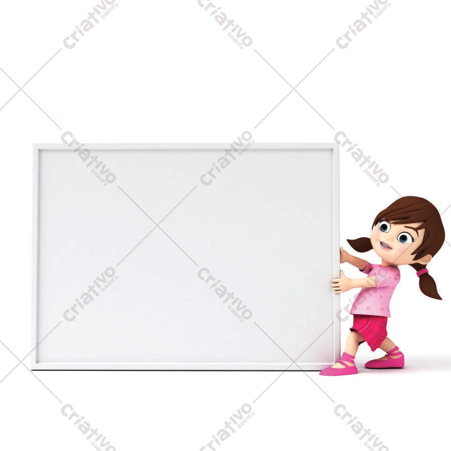 Menina segurando quadro branco fundo branco