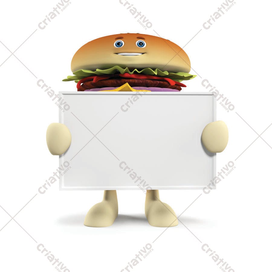 Hambúrguer Personagem segurando cartaz