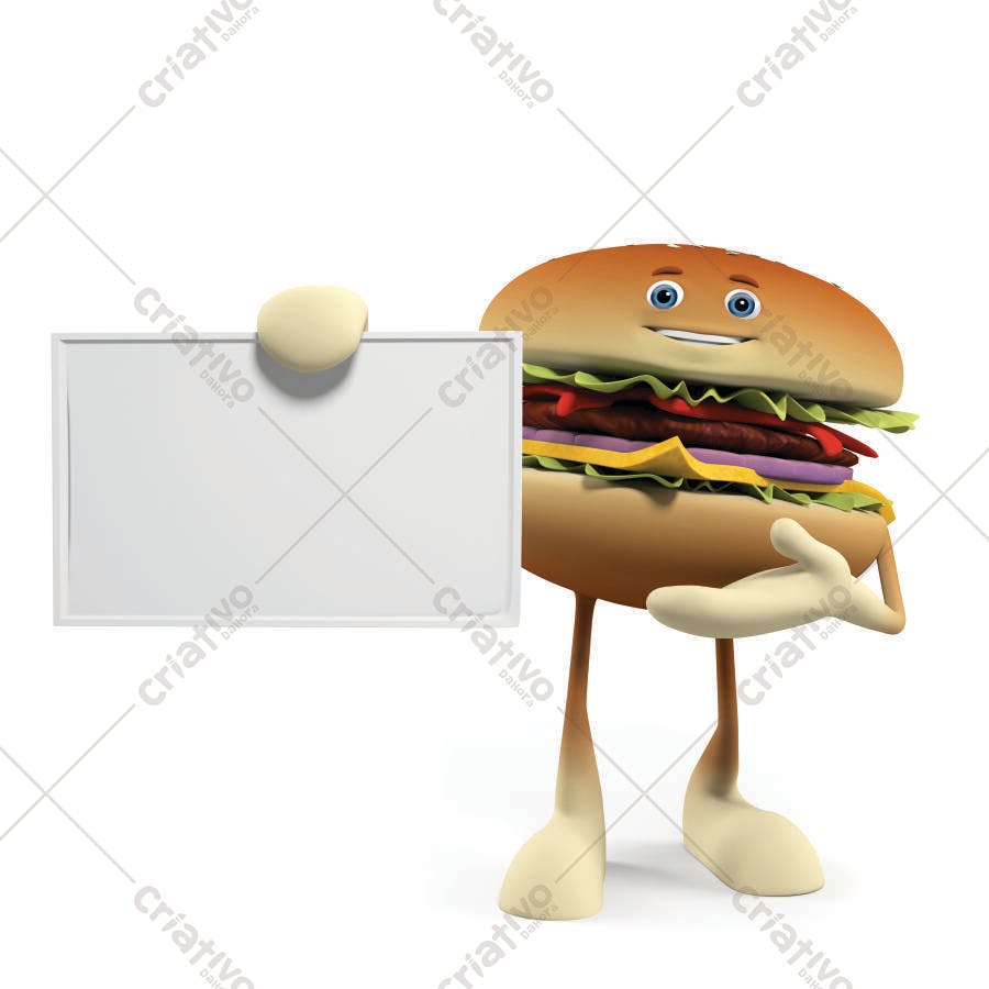 Hambúrguer Personagem com Placa em Branco