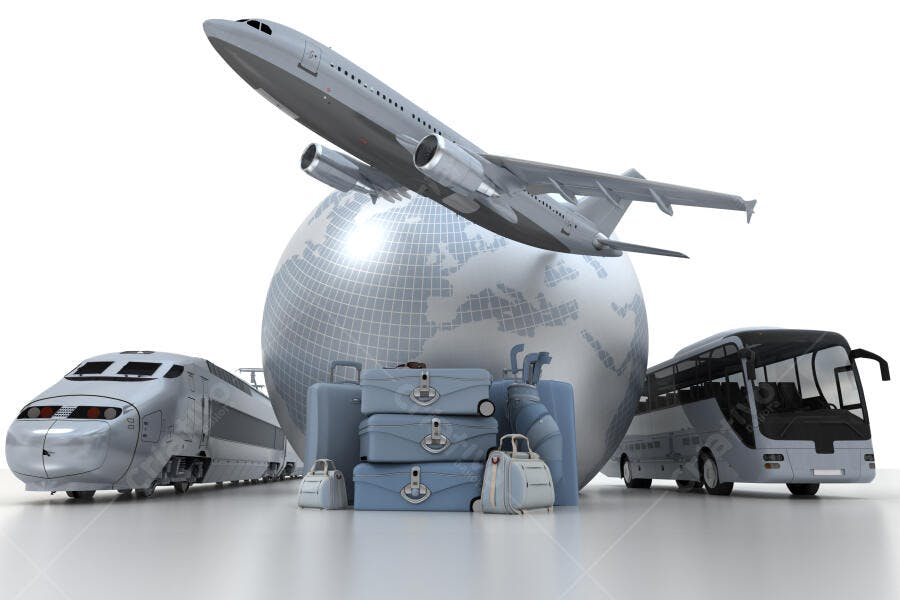 Viagem global meios de transporte malas