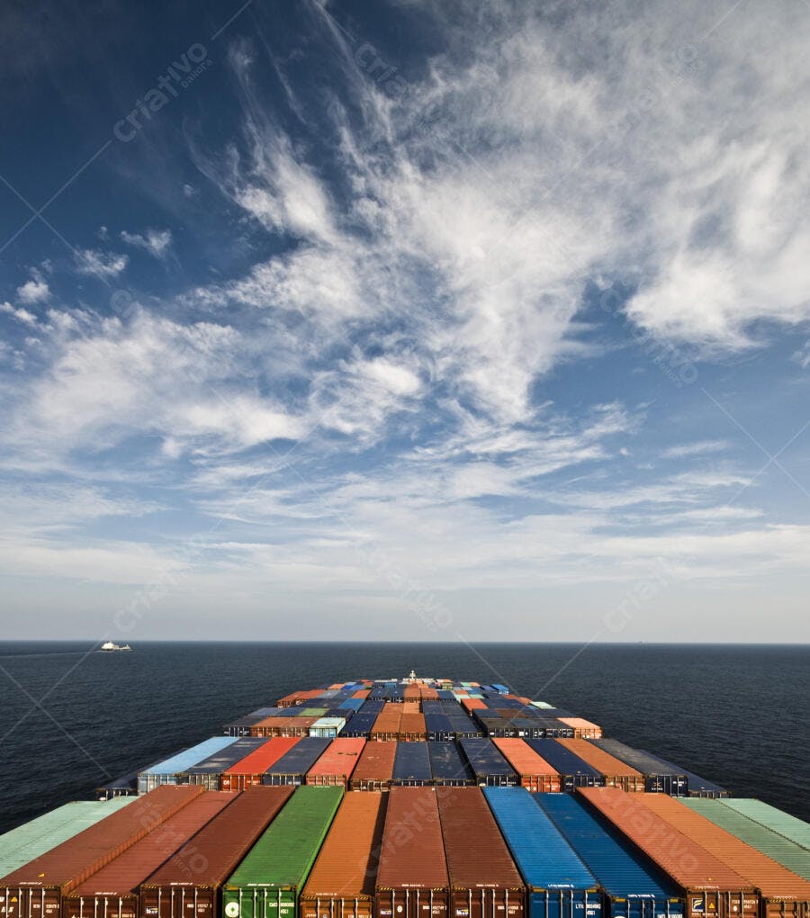 Contêineres coloridos em navio no oceano