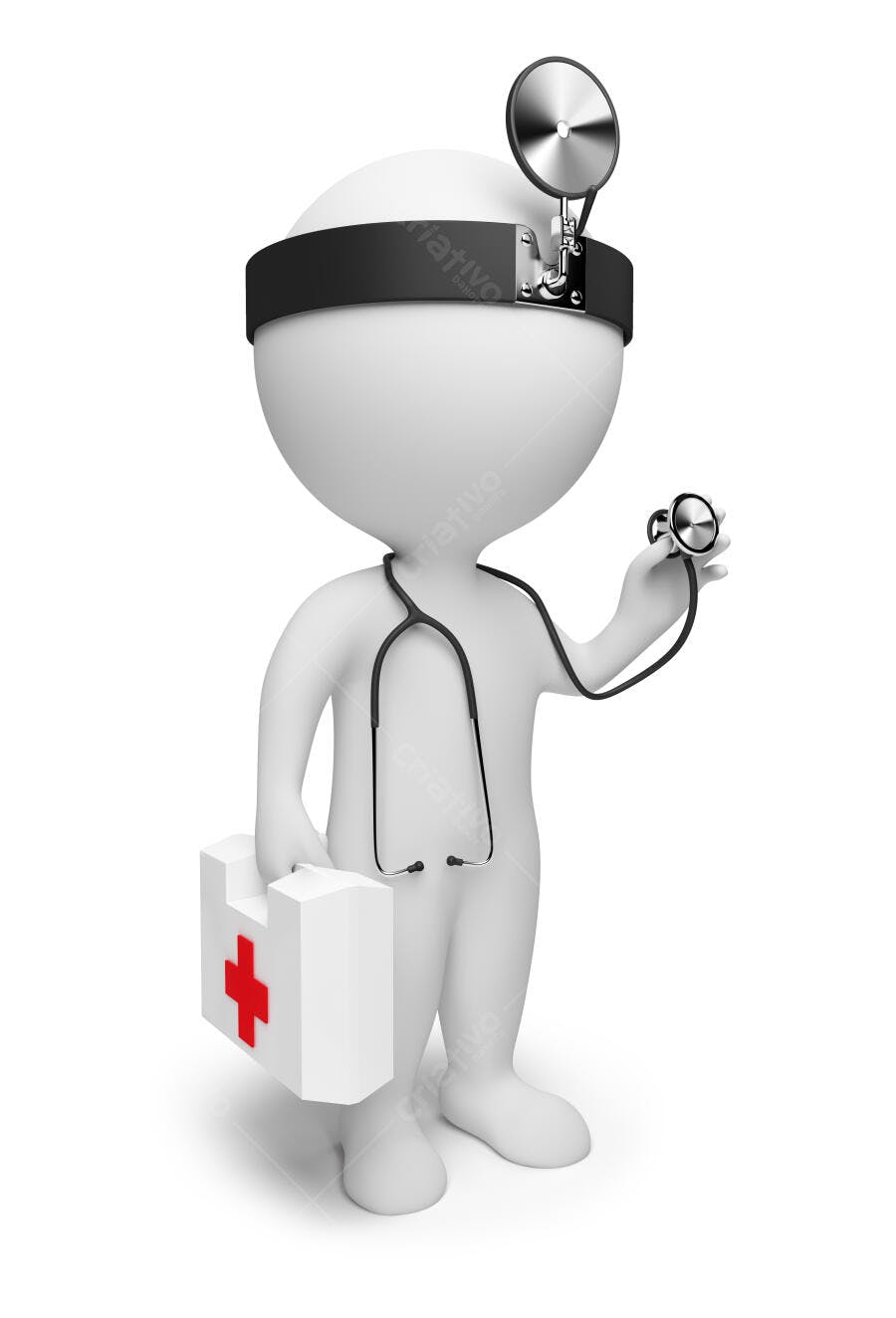 Médico 3D com estetoscópio e maleta