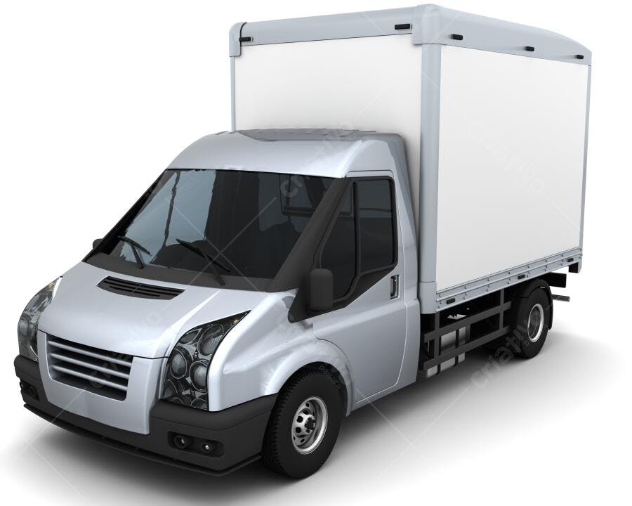 Caminhão de entrega prata fundo branco