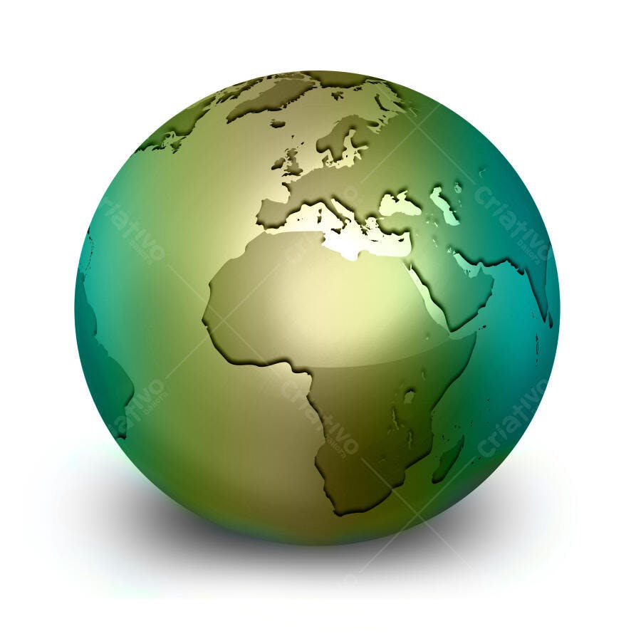 Globo terrestre em tons verdes e amarelos