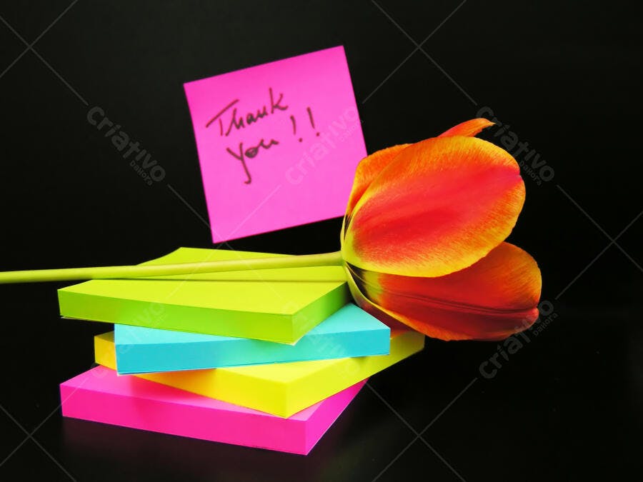 Tulipa e post-its coloridos agradecimento