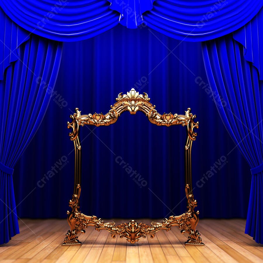 Moldura dourada em palco azul