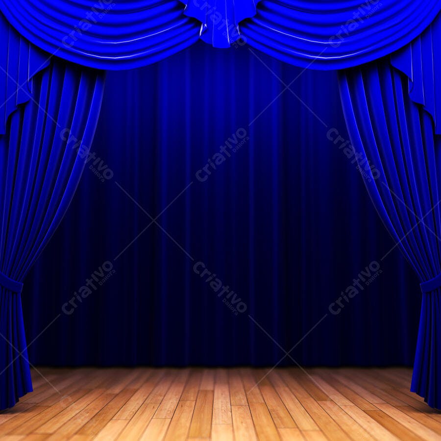 Cortina azul palco teatro madeira