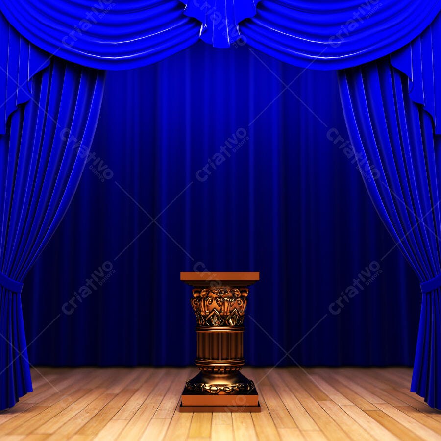 Pódio dourado em palco azul