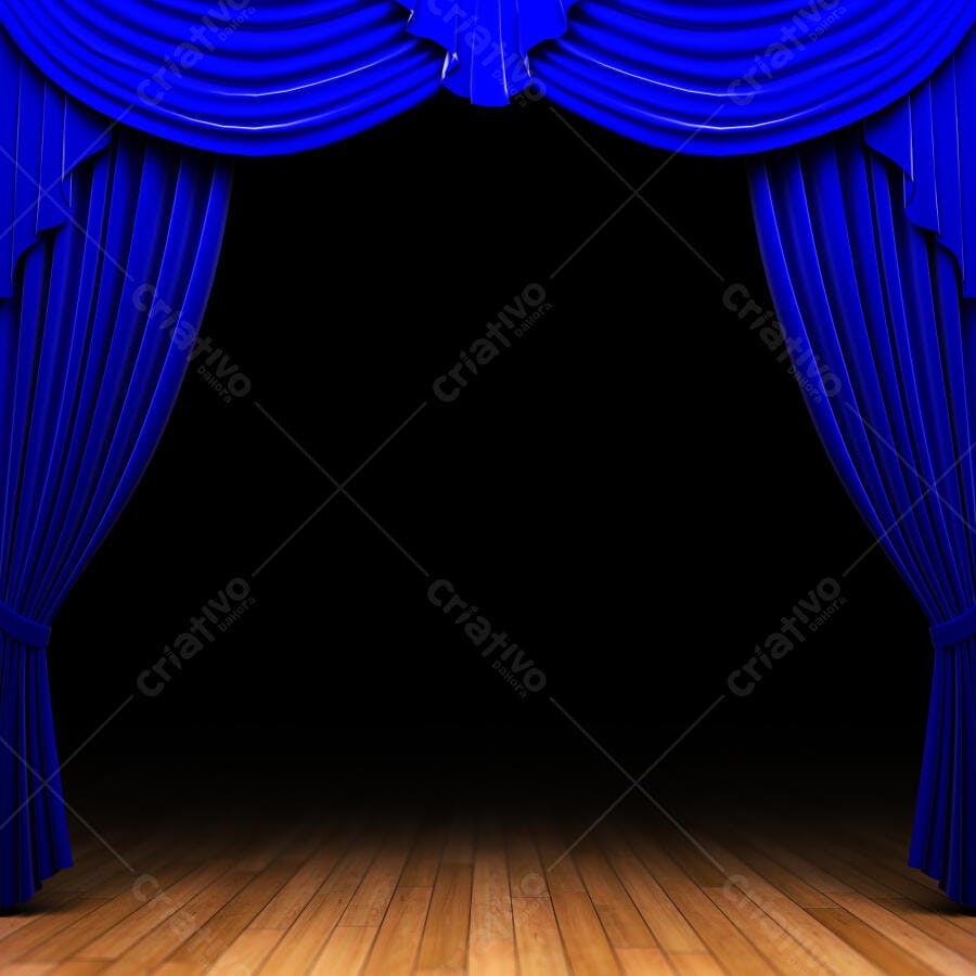 Cortina azul palco teatro madeira