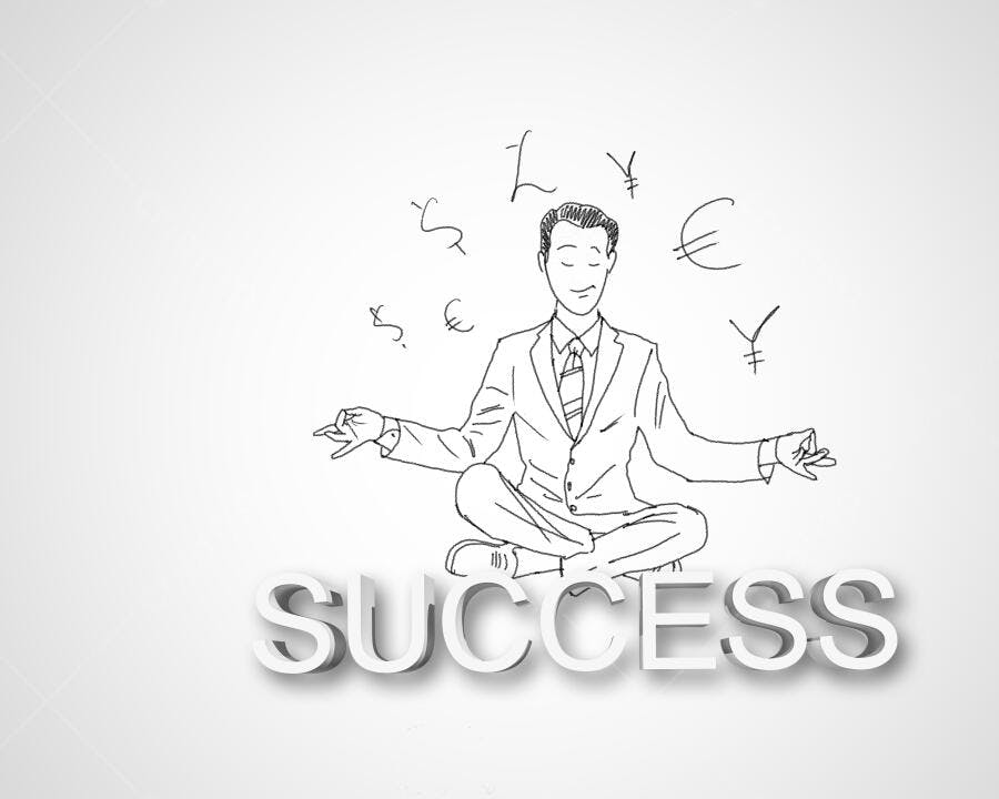 Executivo meditando sobre sucesso financeiro