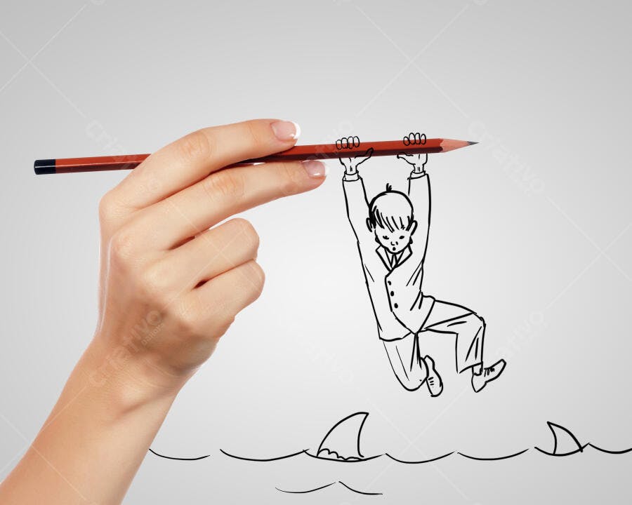 Desenho de homem de negócios em perigo