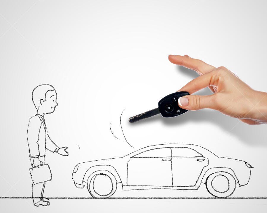 Desenho de homem recebendo chave de carro