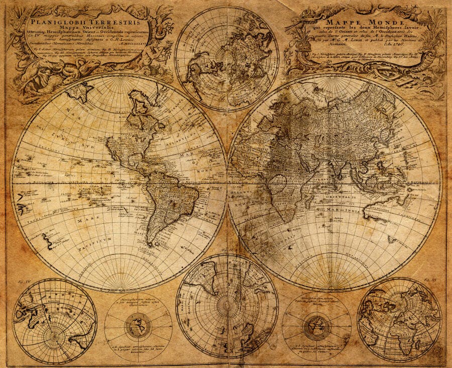 Mapa Mundi Antigo Século XVIII