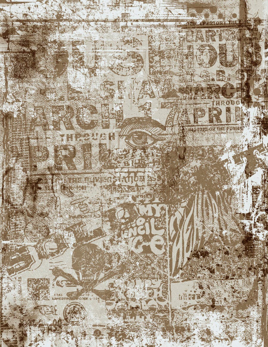 Textura abstrata em tons sépia com recortes de jornais