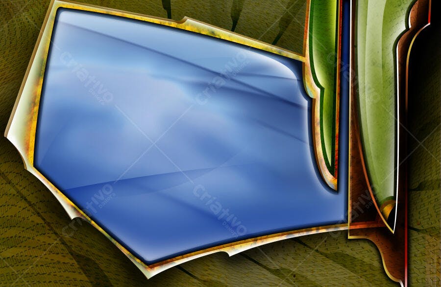 Moldura azul com detalhes dourados e verdes