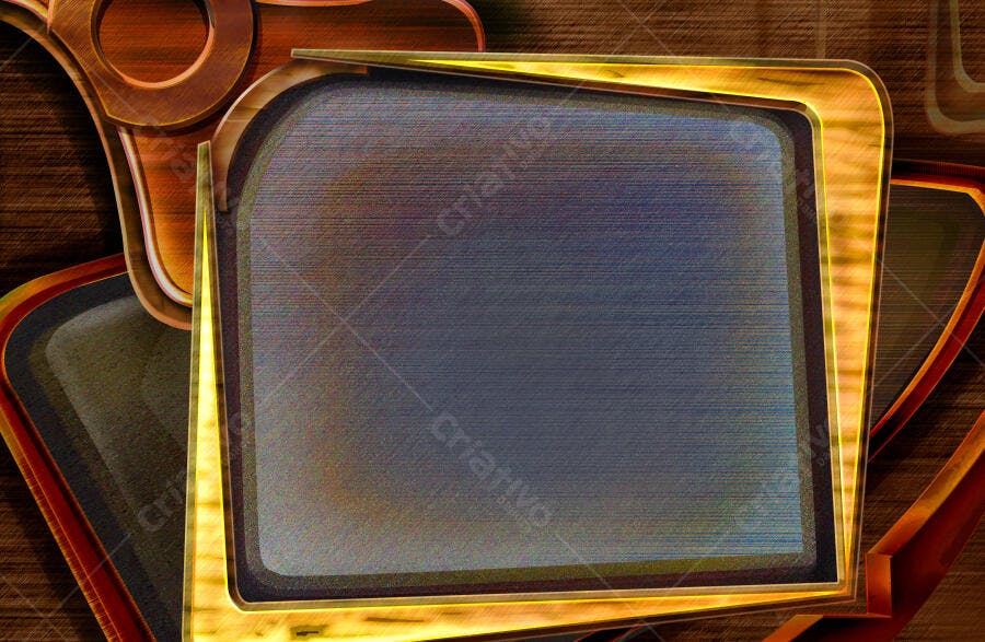Televisão retrô moldura dourada fundo madeira
