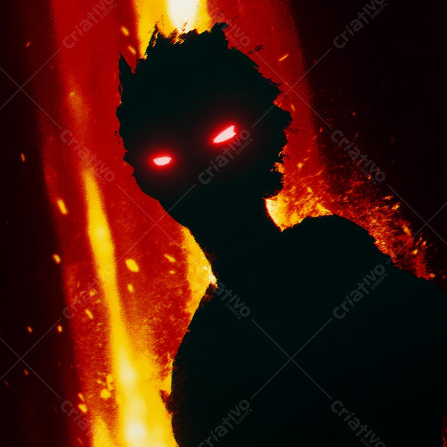 Silhueta de criatura infernal em chamas