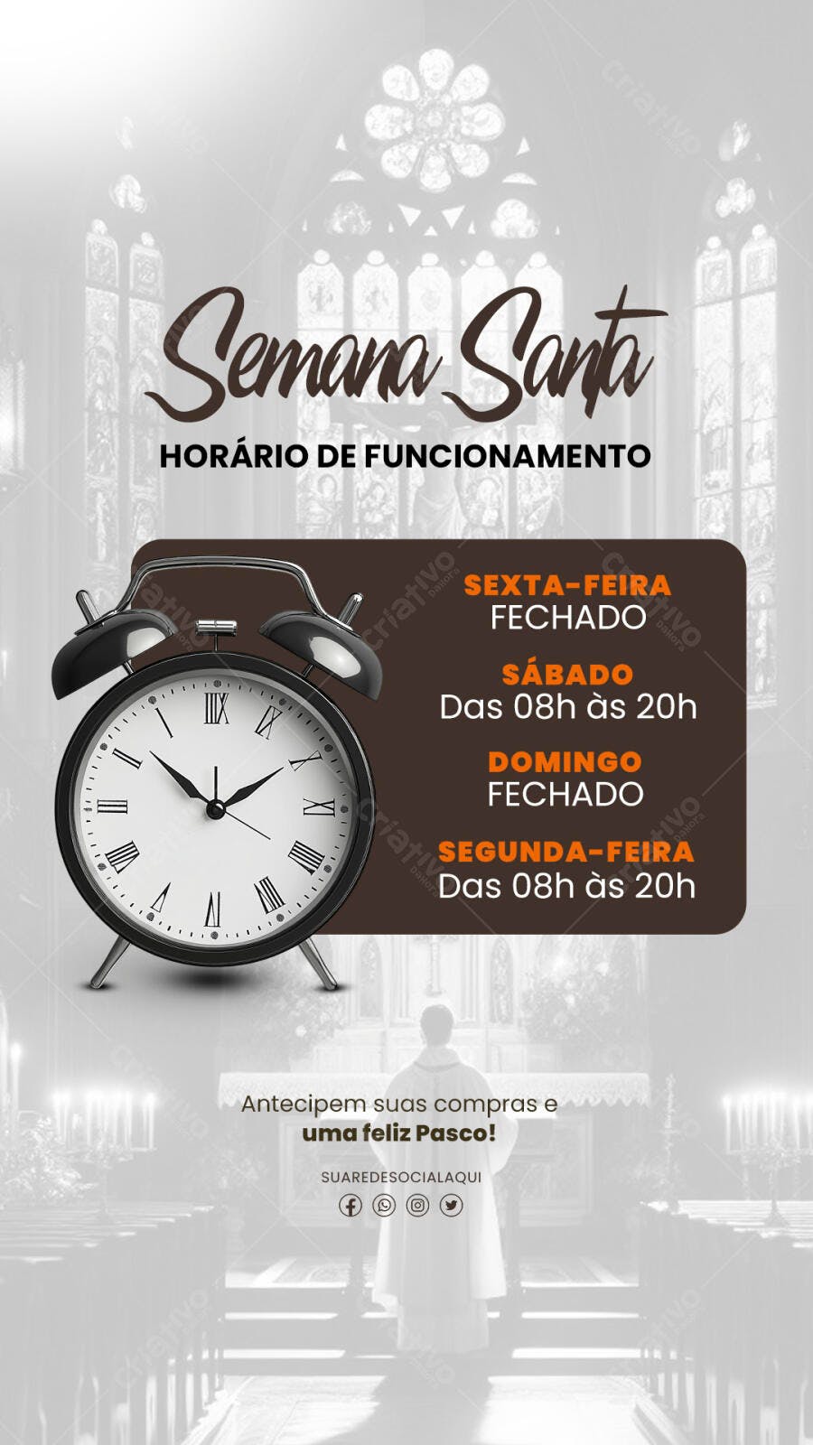 Flyer Semana Santa Horário de Funcionamento PSD Editável