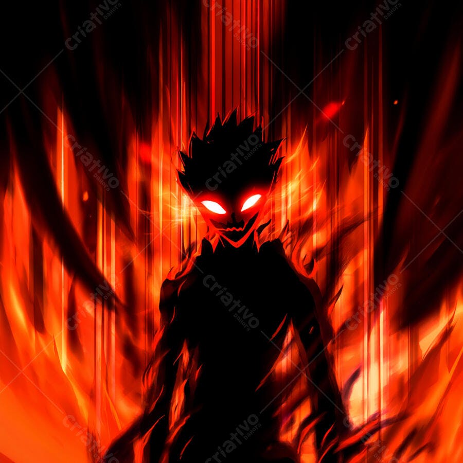 Personagem de anime em chamas vermelhas