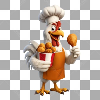 Mascote 3D de Galo para Loja de Frango Frito