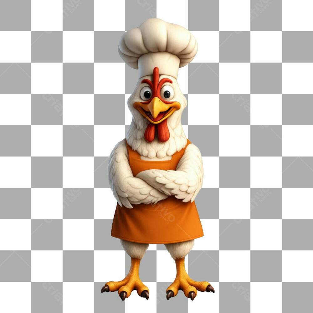 Mascote 3D de Galo para Loja de Frango Frito - PNG Sem Fundo