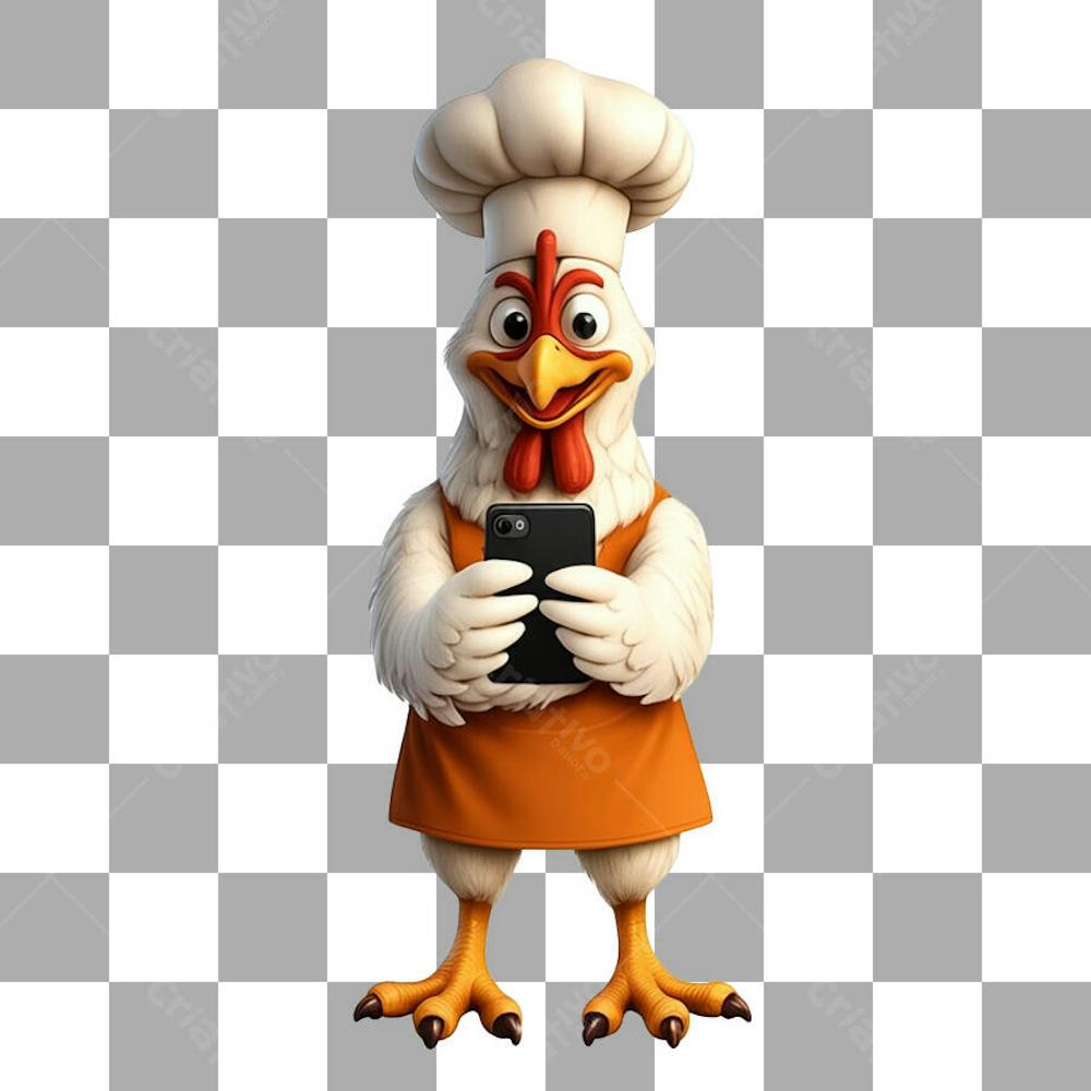 Mascote 3D de Galo para Loja de Frango Frito