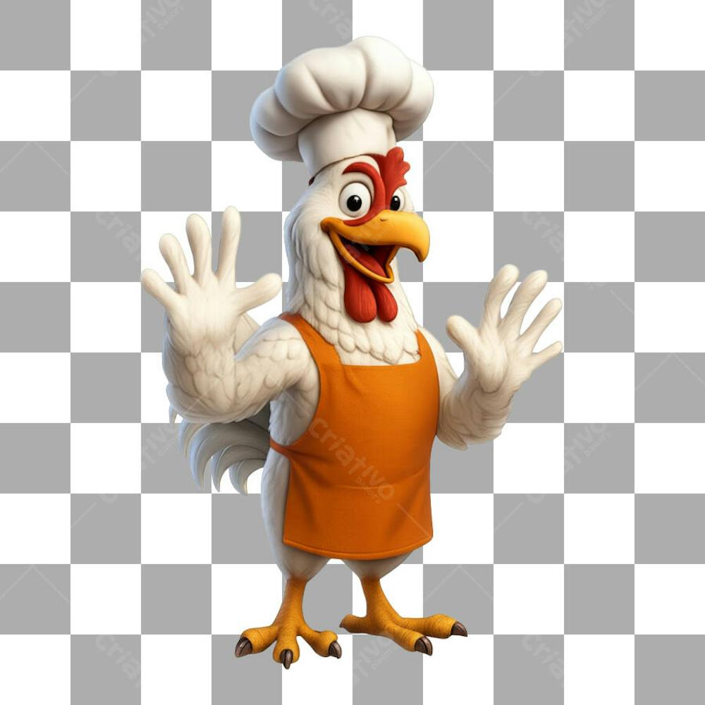 Mascote 3D de Galo para Loja de Frango Frito