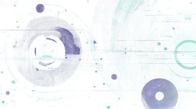 Sobreposição de círculos geométricos em lavanda e menta, perfeita para design de skincare com toque tecnológico