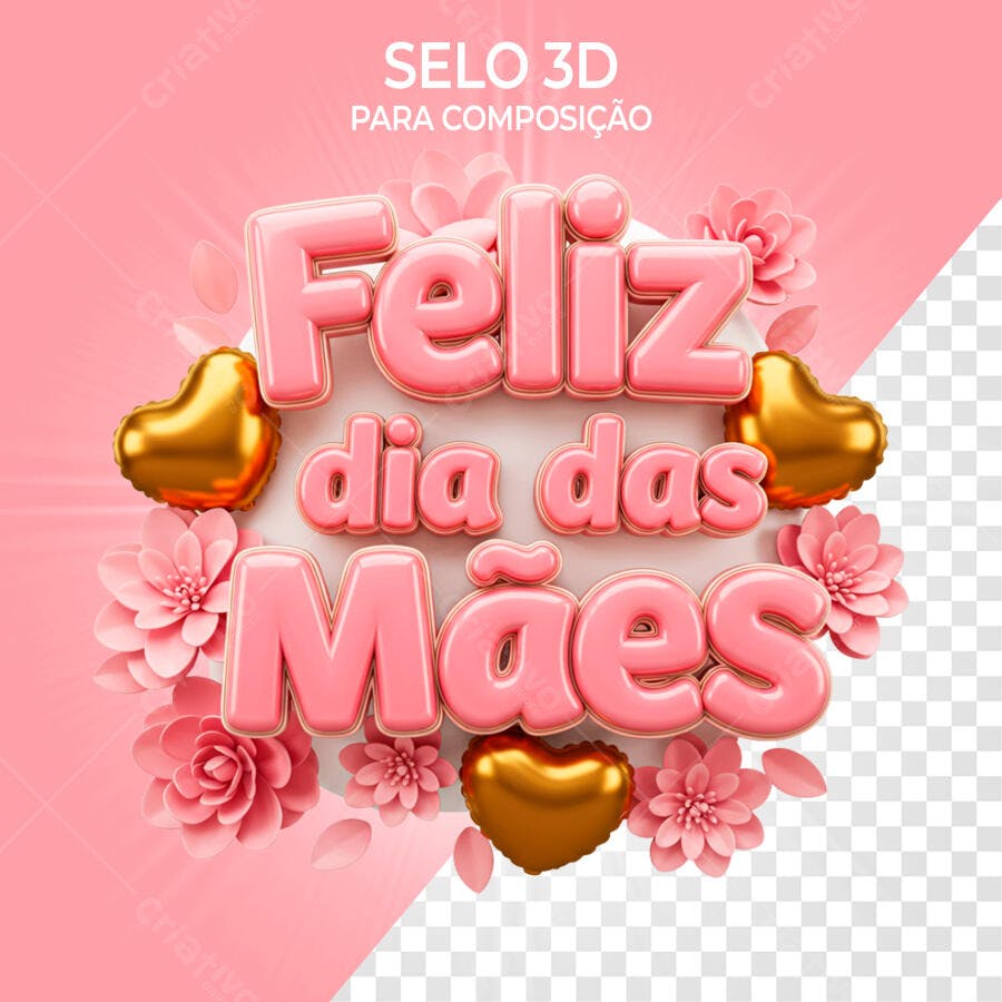 Selo 3D Dia das Mães Rosa e Dourado