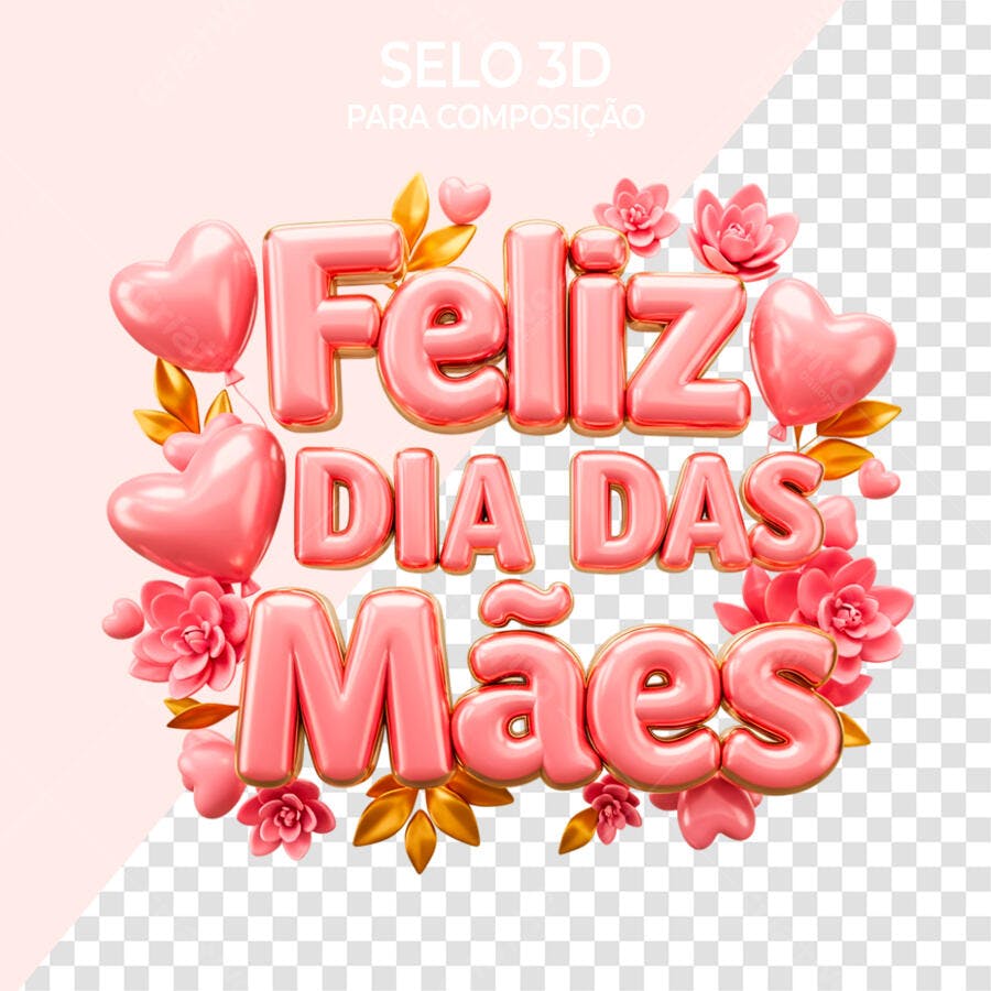 Selo 3D Dia das Mães Rosa e Dourado