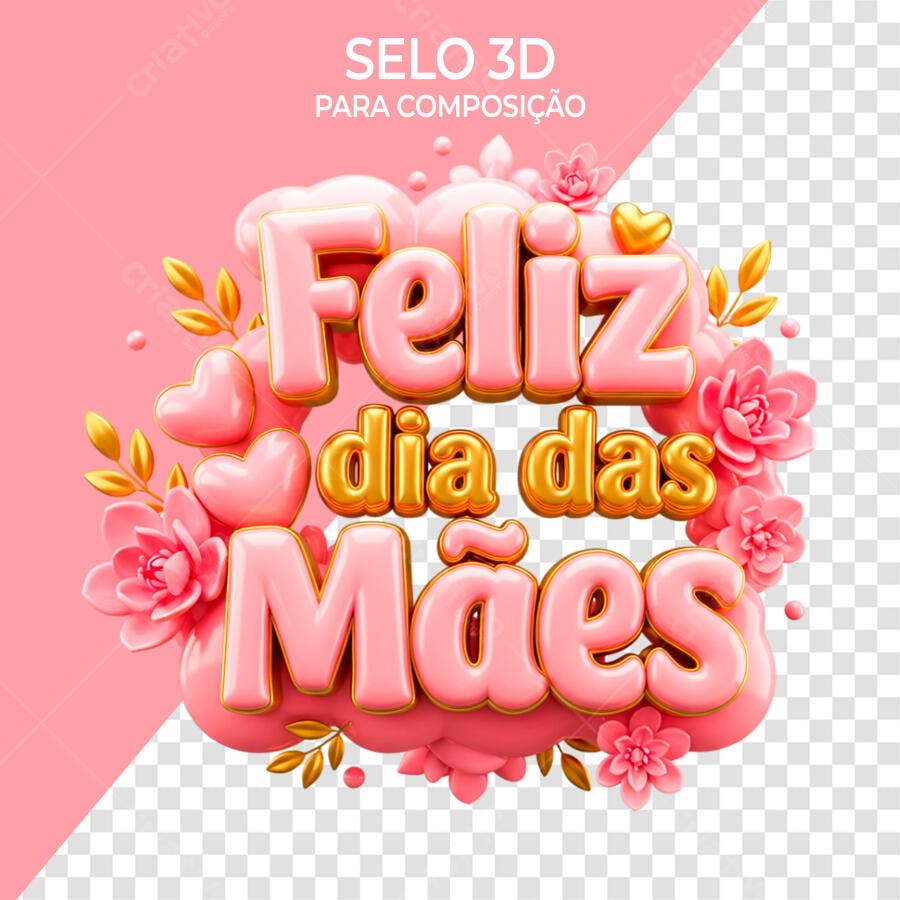 Selo 3D Dia das Mães Rosa e Dourado