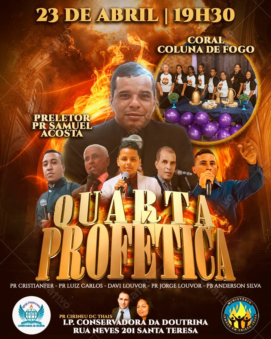 Flyer para Quarta Profética 23 de Abril PSD Editável