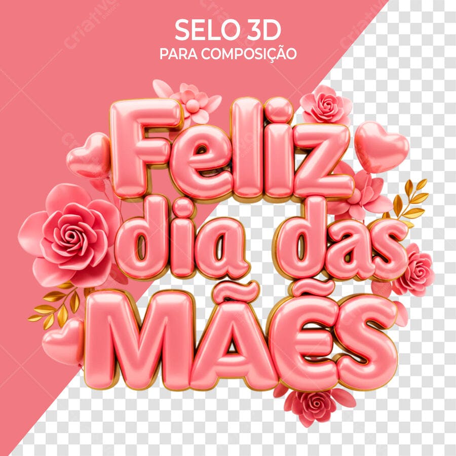Selo 3D Dia das Mães Rosa e Dourado