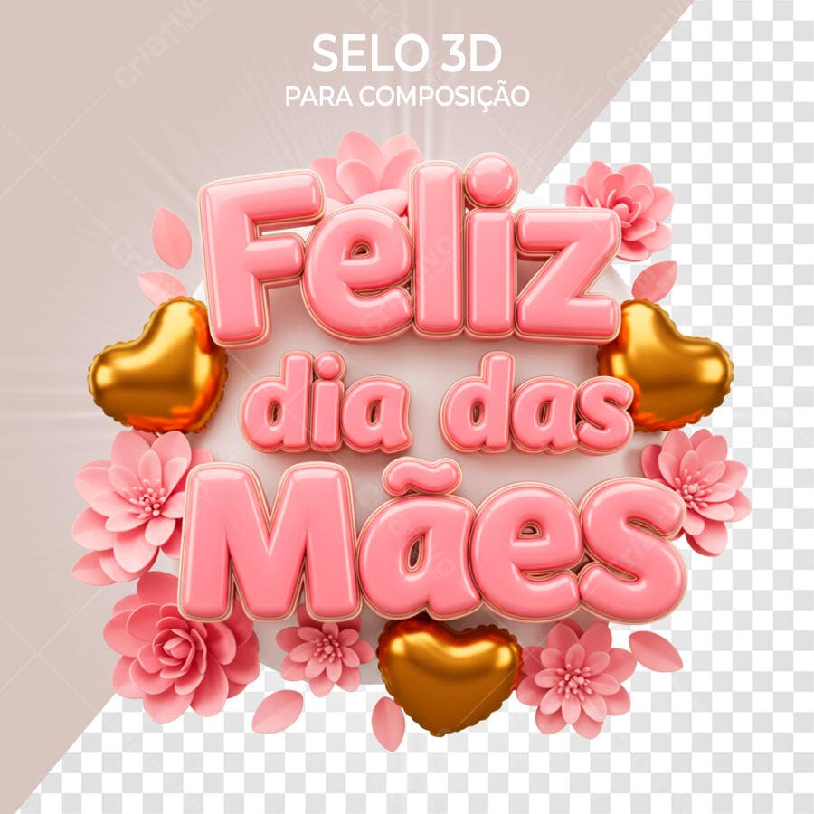Selo 3D Dia das Mães Rosa e Dourado