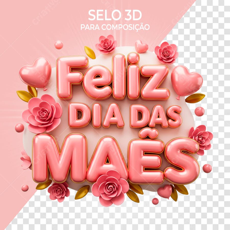 Selo 3D Dia das Mães Rosa e Dourado