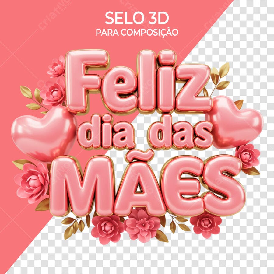 Selo 3D Dia das Mães Rosa e Dourado