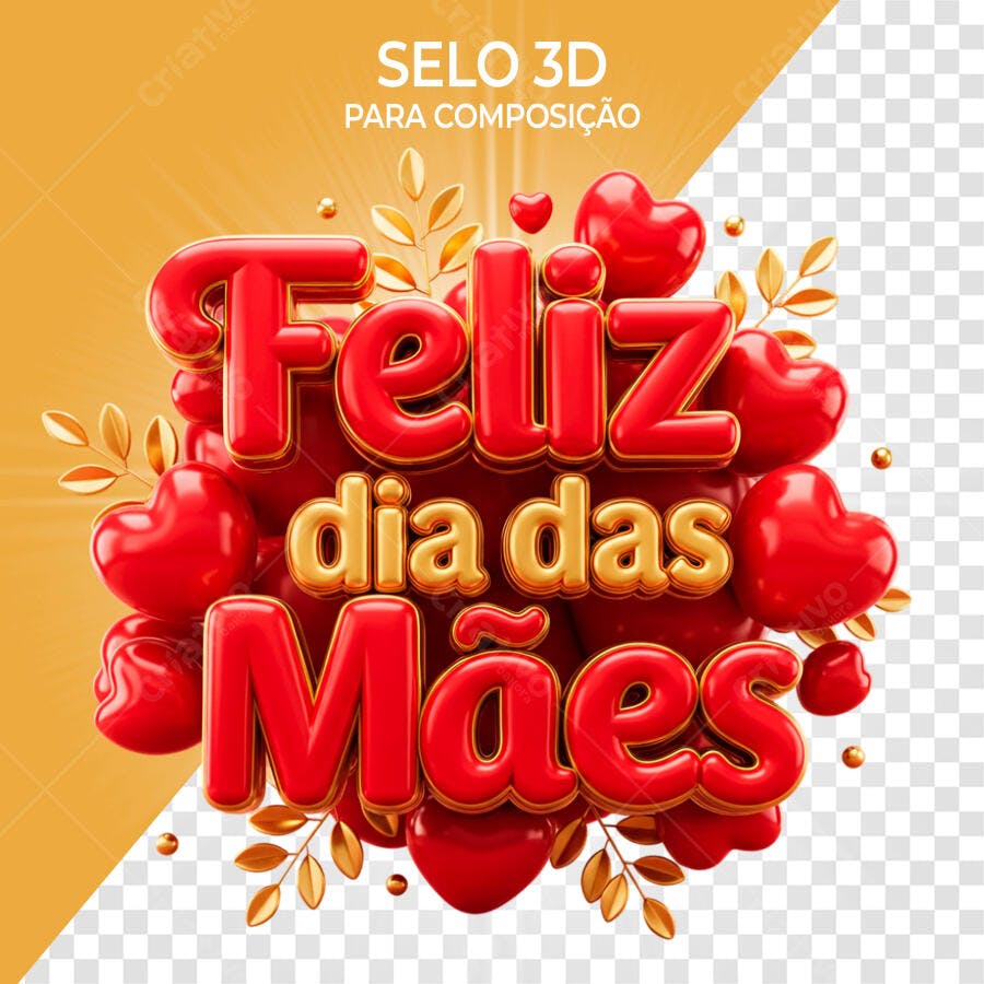 Selo 3D Dia das Mães Vermelho e Dourado