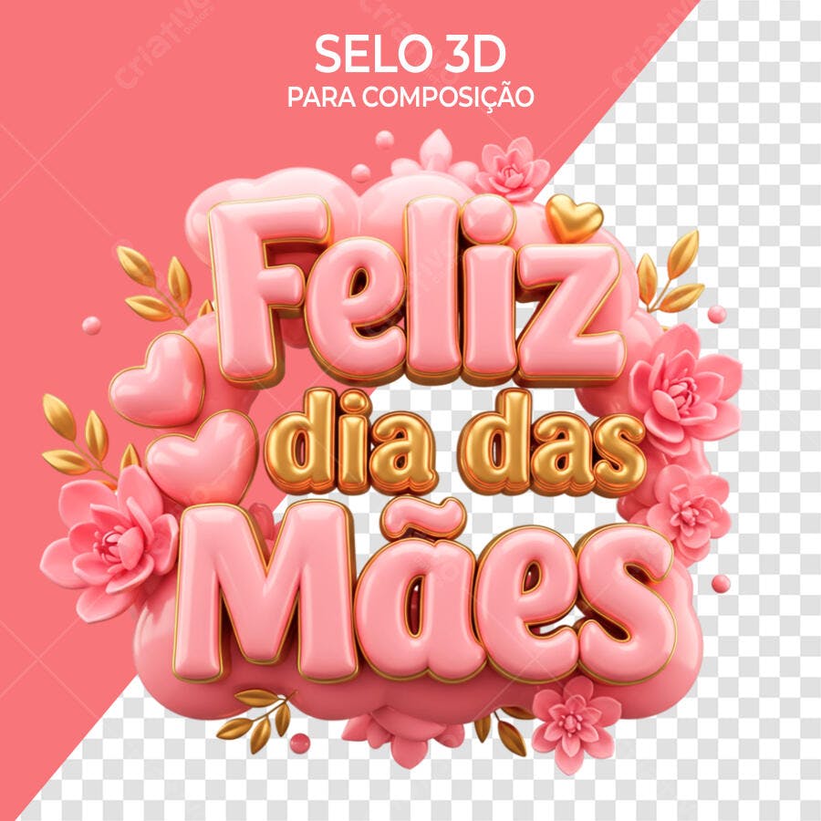Selo 3D Dia das Mães Rosa e Dourado